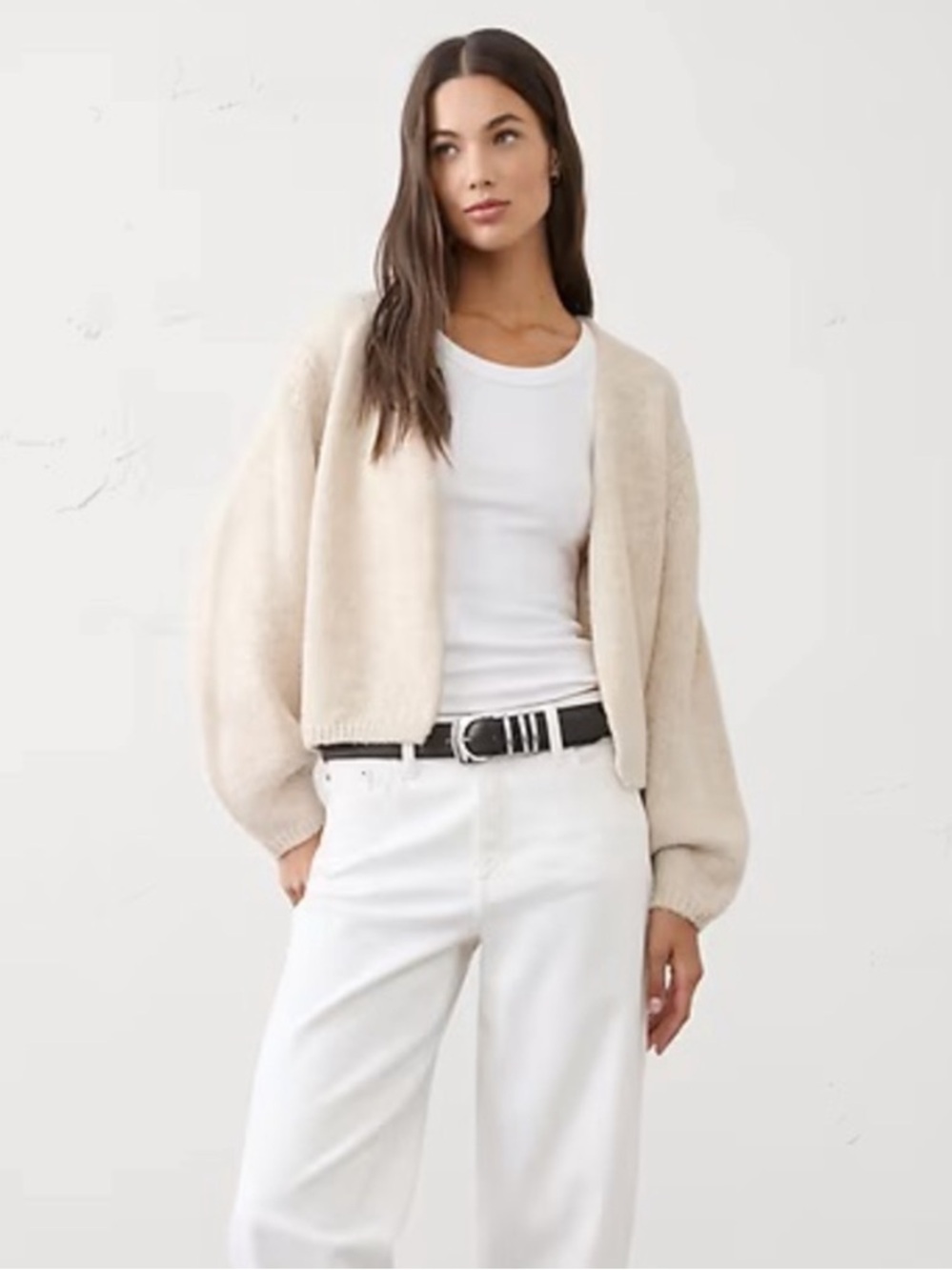 Banana Republic Brushed Cozy Open-Front Cardigan in Oatmeal Heather